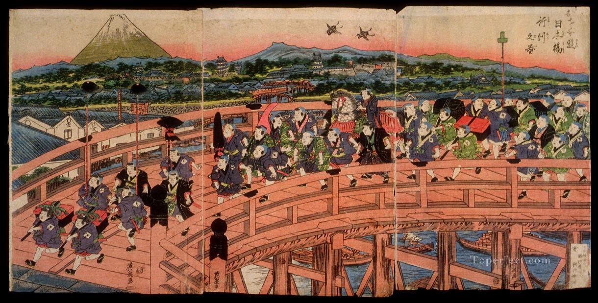 children s pastimes a procession on nihon bridge 1820 Keisai Eisen Ukiyoye Oil Paintings